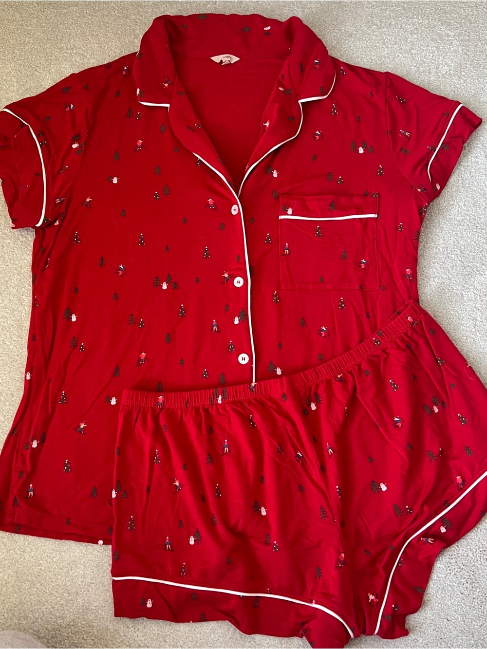 Eberjay Shortie Short Red Short-Sleeve Pajama Set Skiing Size Large